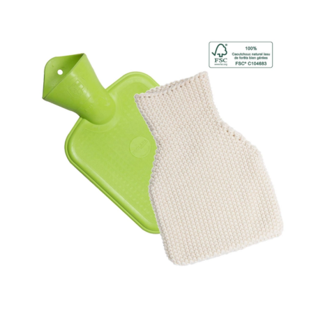 Bolsa de agua caliente de caucho natural y funda de algodón orgánico
