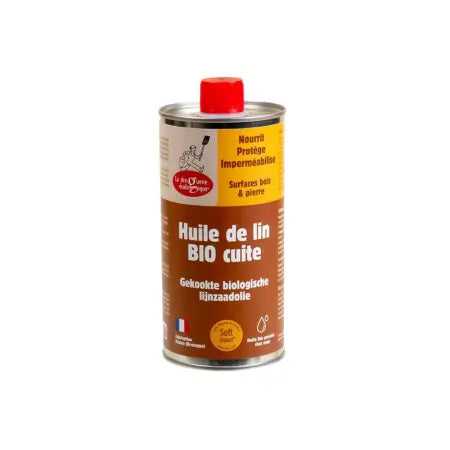 Protector natural para parquet con aceite de linaza orgánico cocido 500 ml en envase metálico, tratamiento tradicional para madera