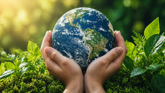 manos sosteniendo el planeta Tierra simbolizando sostenibilidad