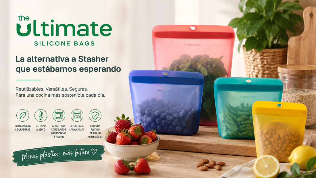 Bolsas de silicona reutilizables Tupperware como alternativa a Stasher para conservar alimentos sin plástico de usar y tirar