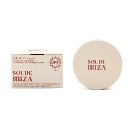 Packaging reciclable de la BB Cream SPF50 Sol de Ibiza con protección solar mineral y acabado luminoso natural.