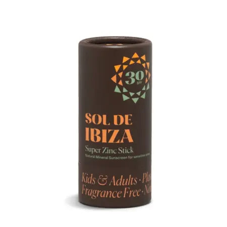 Protector solar mineral en barra SPF30 vegano y resistente al agua para toda la familia.