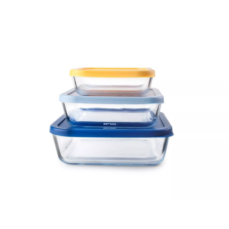 Set de 3 Tapers Cuadrados Eco IBILI – Borosilicato con Tapa de Plástico