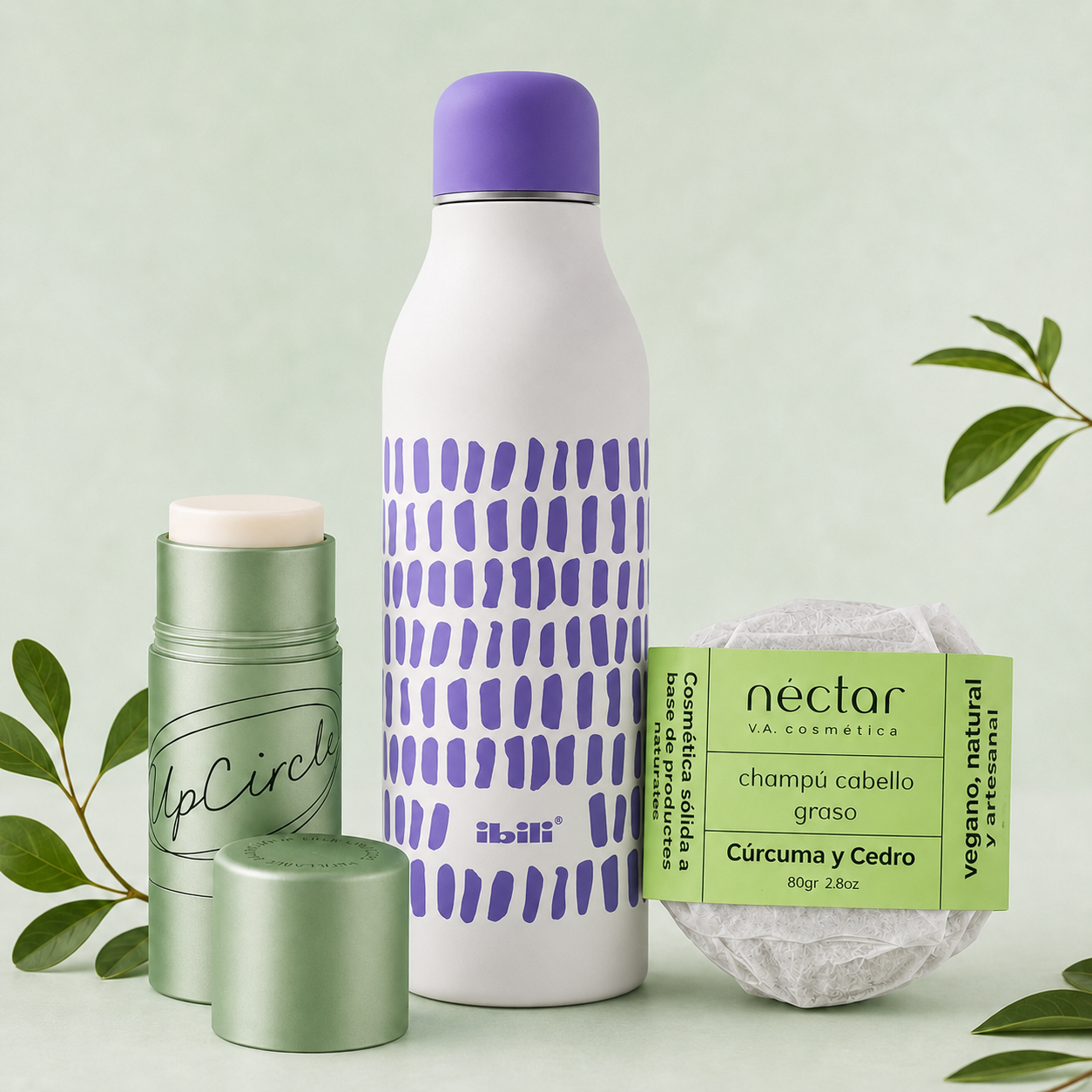 Pack ahorro zero waste con desodorante recargable, botella térmica reutilizable y champú sólido