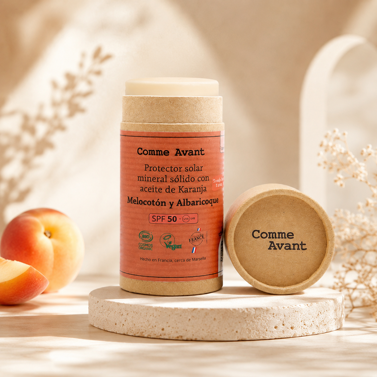 crema solar natural en tubo de carton