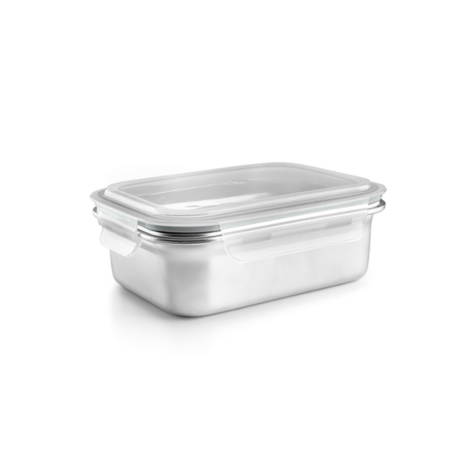 Táper IBILI Keepklin 1200 ml de acero inoxidable visto desde otro ángulo con tapa hermética